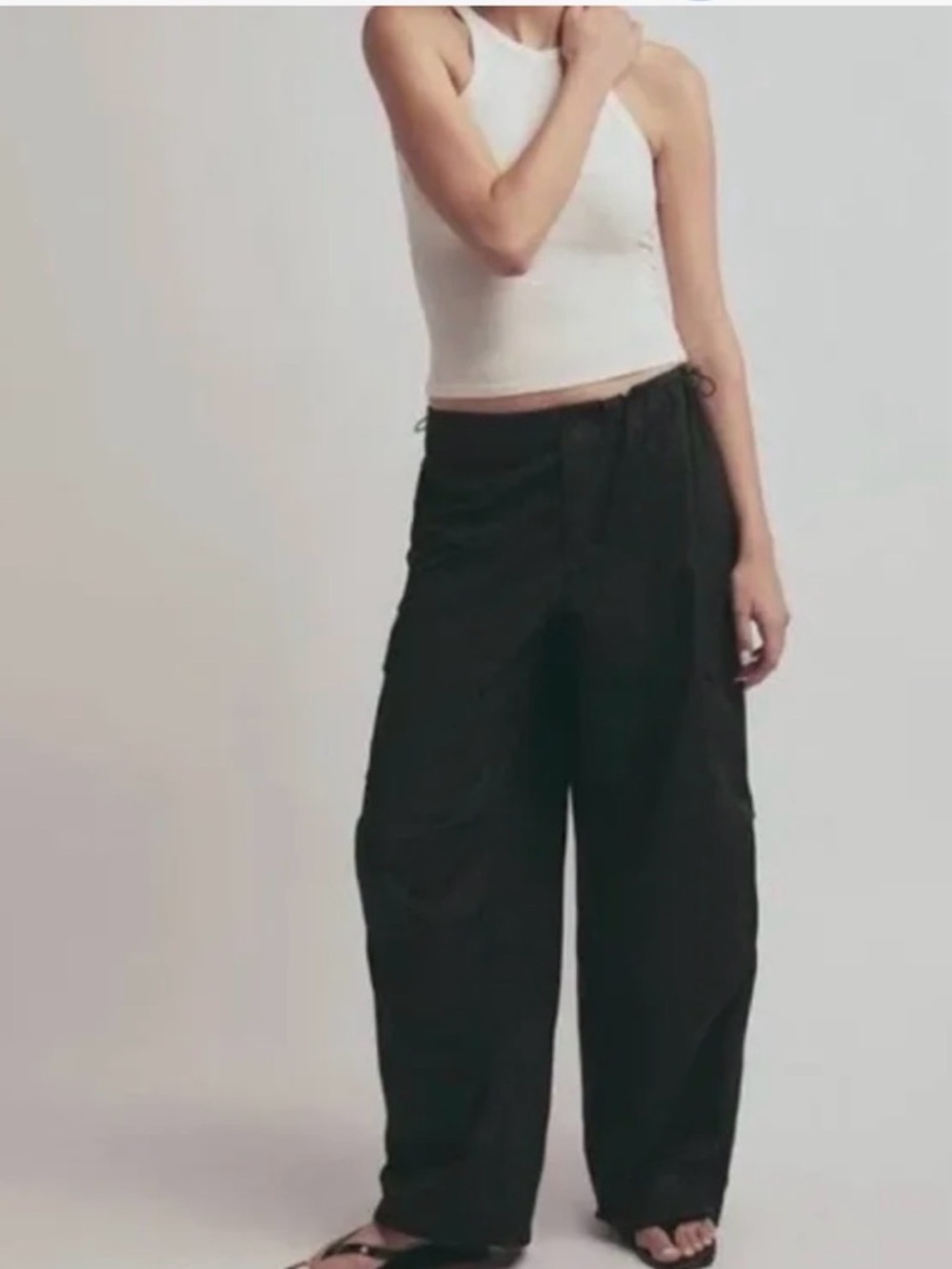 Favorite Daughter Low Cargo Black Wide-Leg Drawstring Pants